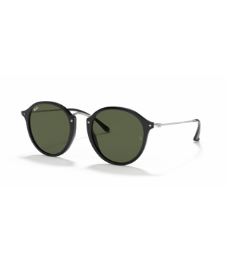 RAY BAN RAY-BAN RB2447 ROUND FLECK GLOSS BLACK SUNGLASSES w/ GREEN CLASSIC LENS