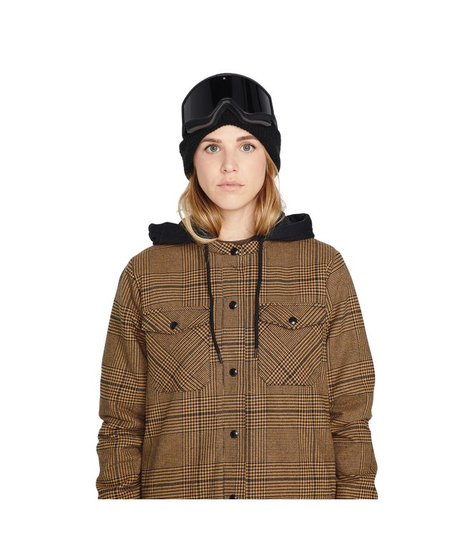 VOLCOM WOMENS HOODED FLANNEL JACKET CARAMEL 2023