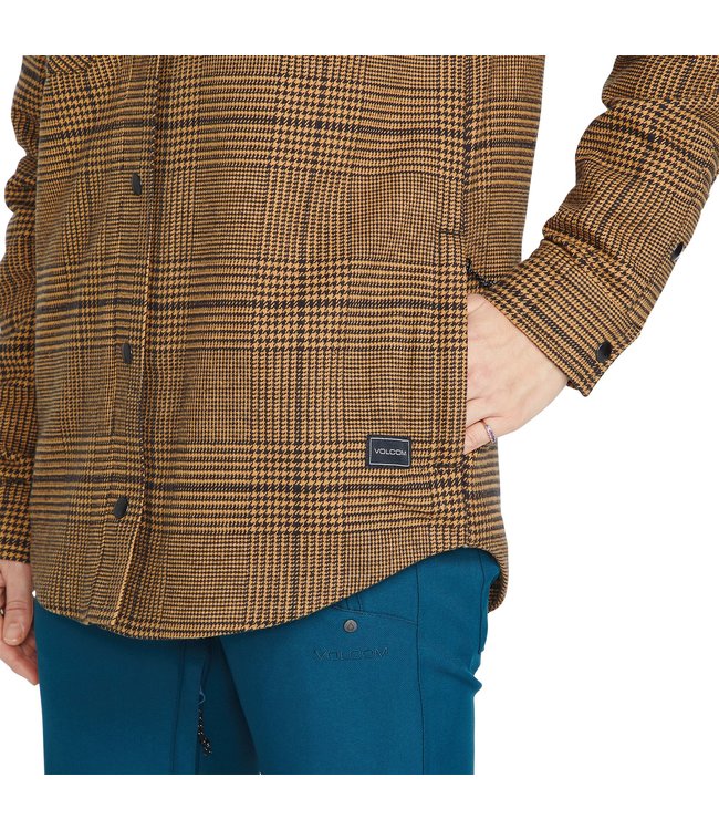 VOLCOM WOMENS HOODED FLANNEL JACKET CARAMEL 2023