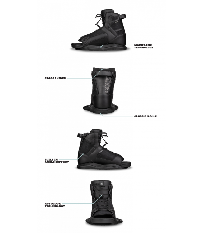 RONIX MENS WAKEBOARD BOOT DIVIDE STG 1 BLACK 2023