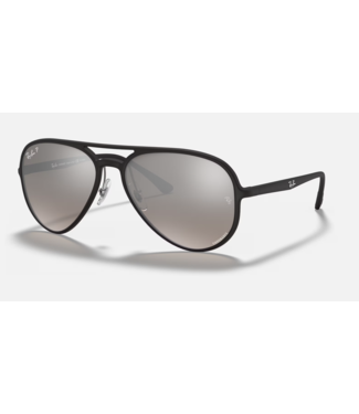 RAY BAN RAY-BAN RB4320CH SUNGLASSES MATTE BLACK w/POLARIZED GREY MIRROR  SLIVER LENS