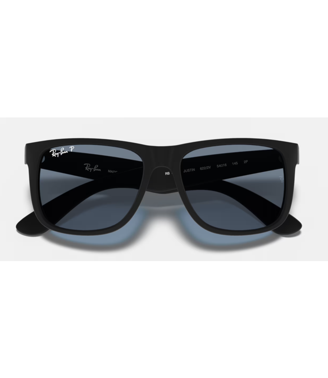 RAY-BAN JUSTIN SUNGLASSES RUBBER BLACK w/ DARK BLUE LENS