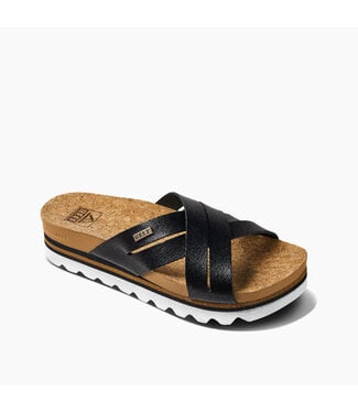 REEF REEF WOMENS CUSHION BLOOM HI SLIDE SANDALS BLACK/TAN