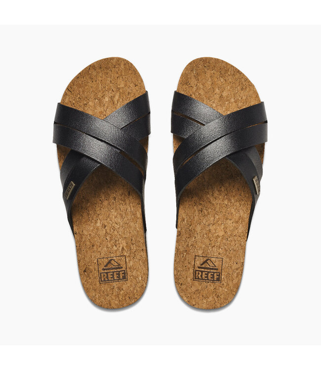 REEF WOMENS CUSHION BLOOM HI SLIDE SANDALS BLACK/TAN