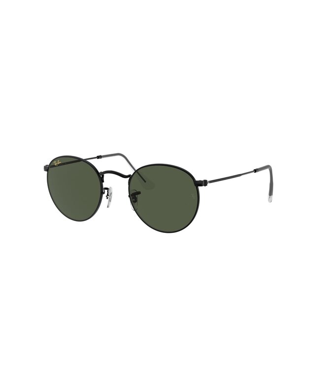 RAY-BAN ROUND METAL SUNGLASSES BLACK w/ G15 GREEN