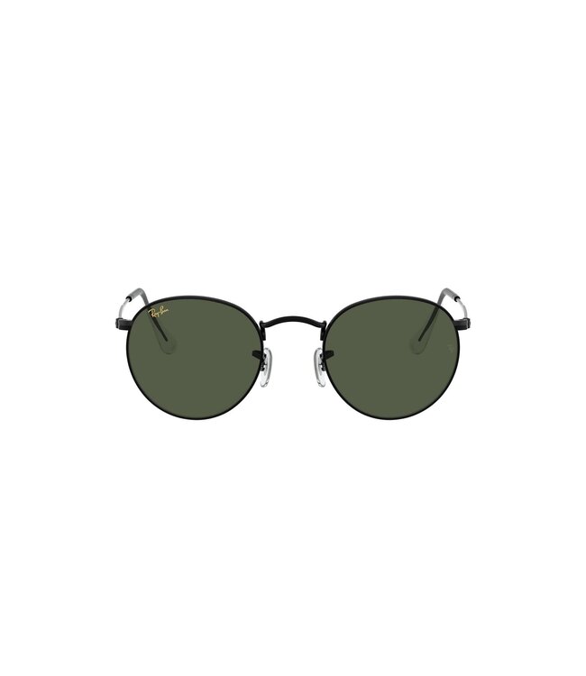 RAY-BAN ROUND METAL SUNGLASSES BLACK w/ G15 GREEN