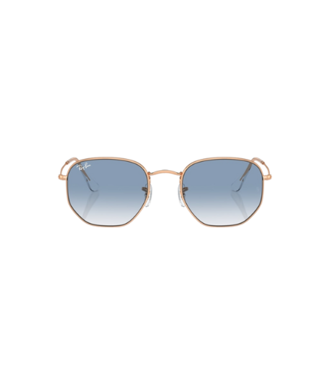 RAY-BAN HEXAGONAL SUNGLASSES ROSE GOLD w/ CLEAR GRADIENT BLUE