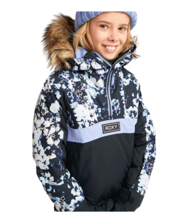 ROXY GIRLS SHELTER INSULATED SNOW JACKET TRUE BLACK/BLACK FLOWERS