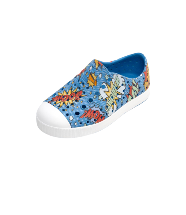 NATIVE JEFFERSON KIDS SHOE RESTING BLUE/SHELL WHITE/BOOM POW