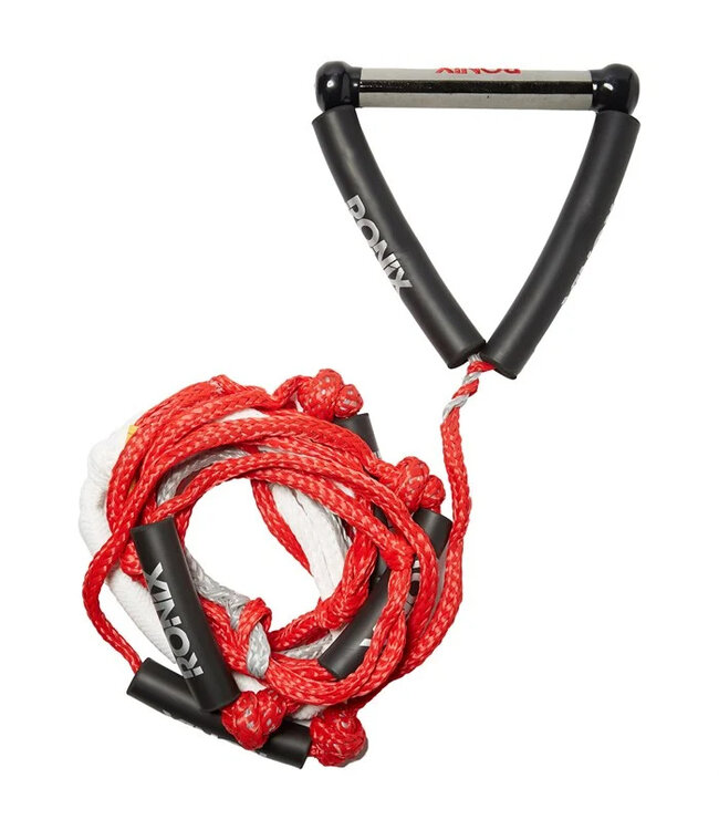 RONIX BUNGEE SURF ROPE W/ 10" HANDLE HIDE GRIP  w/ 25FT 5 SECTION RED 2025