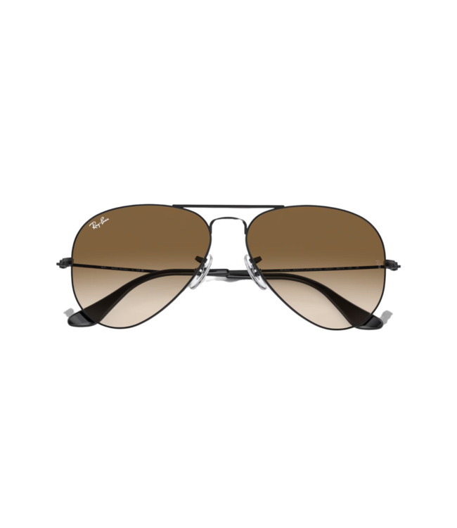 RAY-BAN AVIATOR LARGE METAL SUNGLASSES BLACK w/ CLEAR GRADIENT BROWN LENS