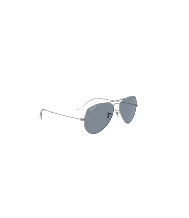 RAY-BAN AVIATOR LARGE METAL SUNGLASSES SILVER w/ POLARIZED BLUE LENS