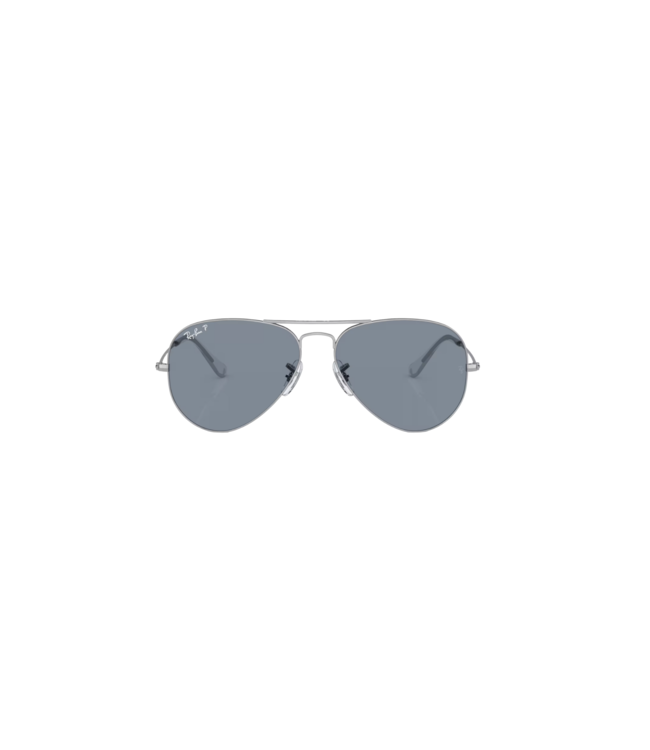 RAY-BAN AVIATOR LARGE METAL SUNGLASSES SILVER w/ POLARIZED BLUE LENS