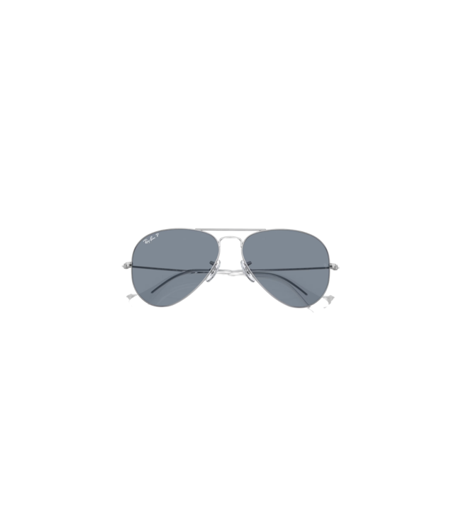 RAY-BAN AVIATOR LARGE METAL SUNGLASSES SILVER w/ POLARIZED BLUE LENS