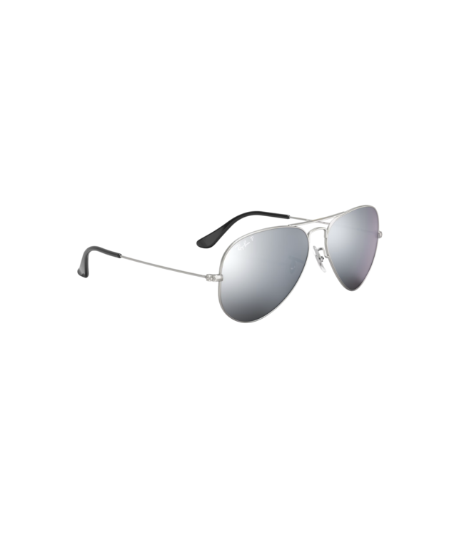 RAY-BAN AVIATOR LARGE METAL SUNGLASSES SLVR w/ POLARIZED DARK GREY MIRROR LENS