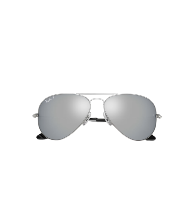 RAY-BAN AVIATOR LARGE METAL SUNGLASSES SLVR w/ POLARIZED DARK GREY MIRROR LENS