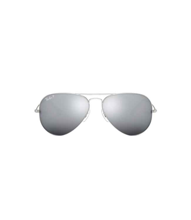 RAY-BAN AVIATOR LARGE METAL SUNGLASSES SLVR w/ POLARIZED DARK GREY MIRROR LENS