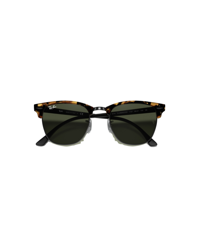 RAY-BAN CLUBMASTER SUNGLASSES FLECK BLACK HAVANA w/ G15 GREEN LENS
