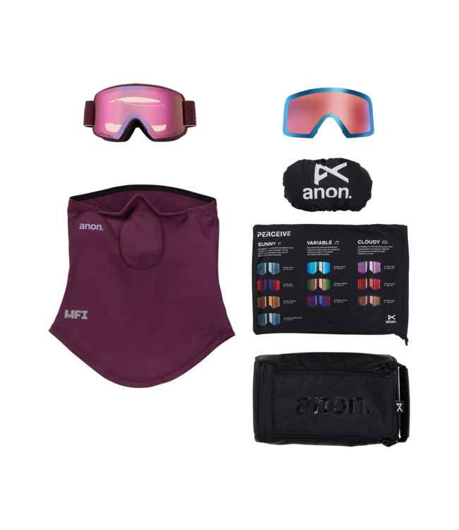 ANON M6 GOGGLE DEEP CHERRY w/ CLOUDY PINK + VARIABLE BLUE + MFI 2026