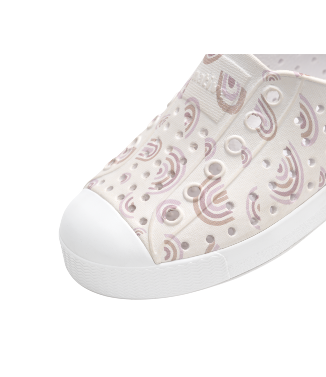 NATIVE JEFFERSON YOUTH PRINT SHOE SHELL WHITE/SHELL WHITE/BARELY FLAX RAINBOW