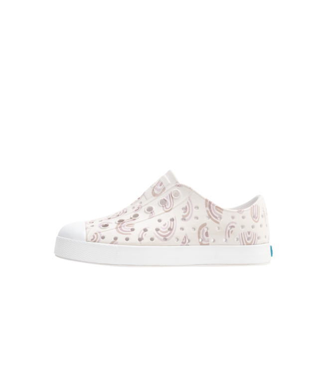 NATIVE JEFFERSON CHILD PRINT SHOE SHELL WHITE/SHELL WHITE/BARELY FLAX RAINBOW
