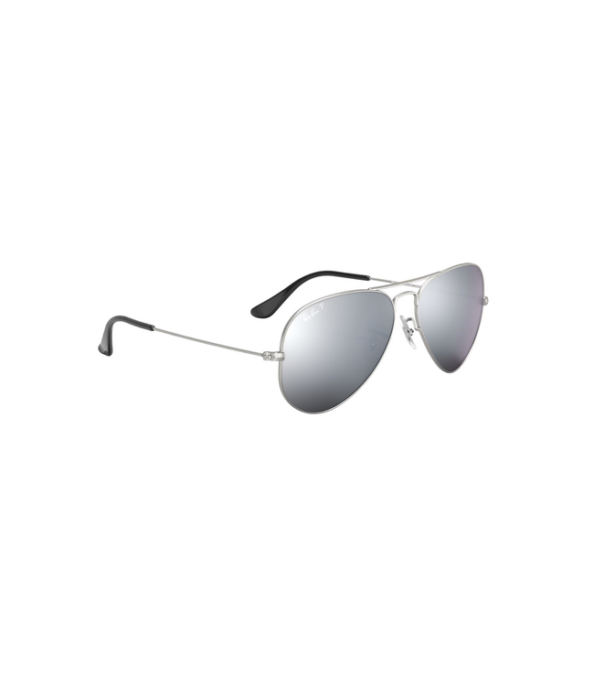 RAY-BAN AVIATOR LARGE METAL SUNGLASSES SLVR w/ POLARIZED DARK GREY MIRROR LENS