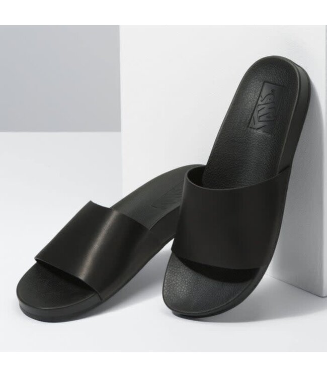 VANS WOMENS DECON SLIP SANDAL LEATHER BLACK