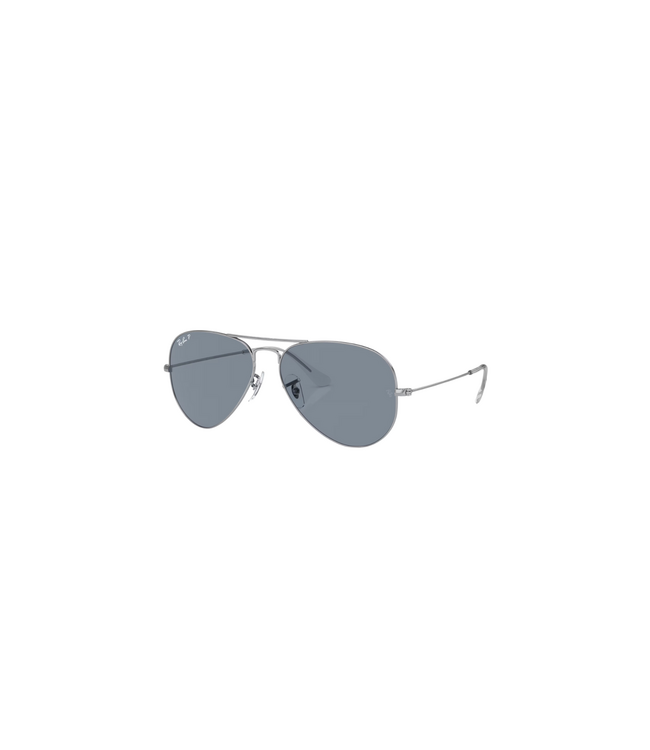 RAY-BAN AVIATOR LARGE METAL SUNGLASSES SILVER w/ POLARIZED BLUE LENS
