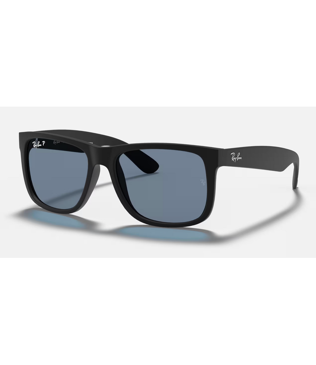 RAY-BAN JUSTIN SUNGLASSES RUBBER BLACK w/ DARK BLUE LENS