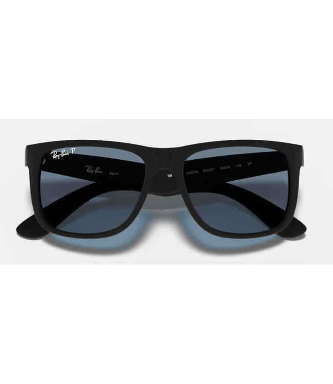 RAY-BAN JUSTIN SUNGLASSES RUBBER BLACK w/ DARK BLUE LENS