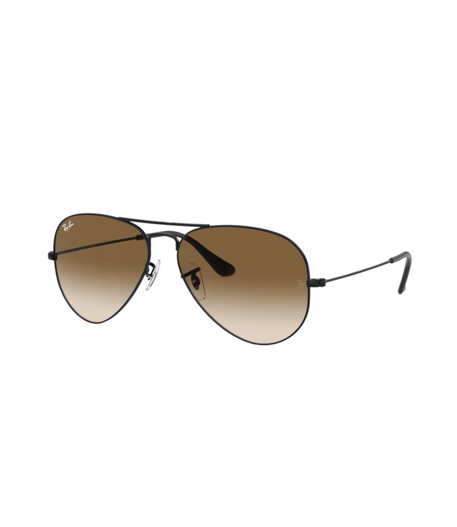 RAY-BAN AVIATOR LARGE METAL SUNGLASSES BLACK w/ CLEAR GRADIENT BROWN LENS