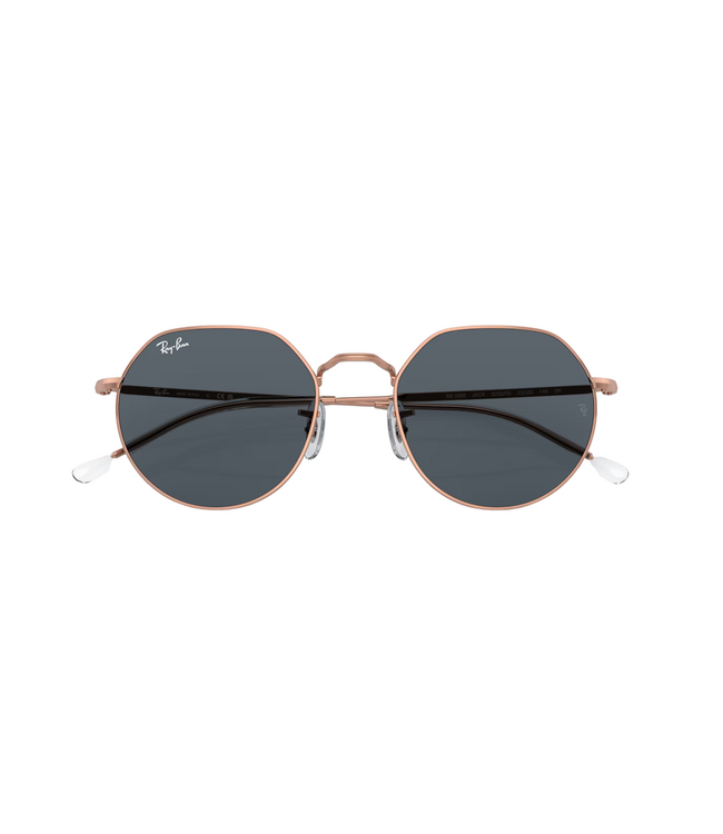 RAY-BAN JACK SUNGLASSES ROSE GOLD w/ BLUE LENS