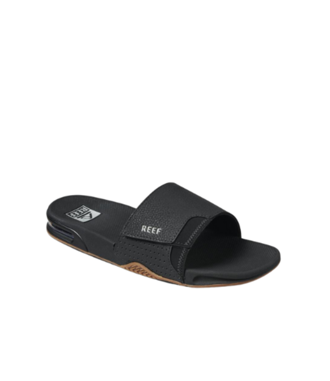 REEF MENS FANNING SLIDE SANDALS BLACK SILVER