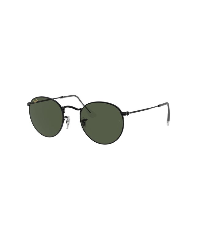 RAY-BAN ROUND METAL SUNGLASSES BLACK w/ G15 GREEN