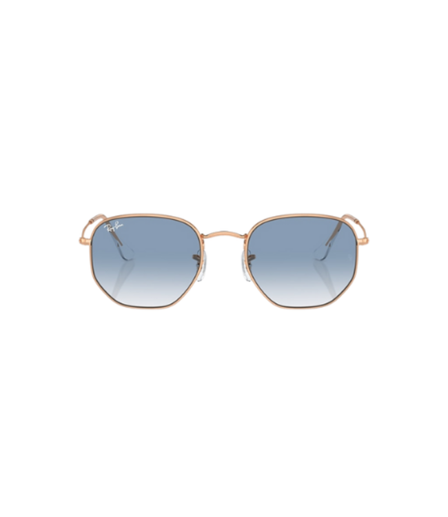 RAY-BAN HEXAGONAL SUNGLASSES ROSE GOLD w/ CLEAR GRADIENT BLUE