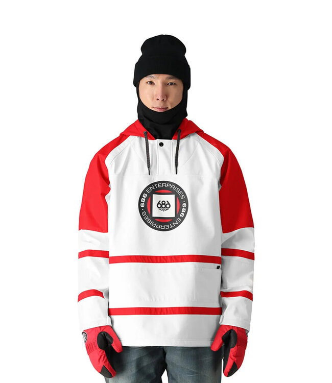 686 WATERPROOF SLAPSHOT HOODY WHITE RED COLORBLOCK 2025