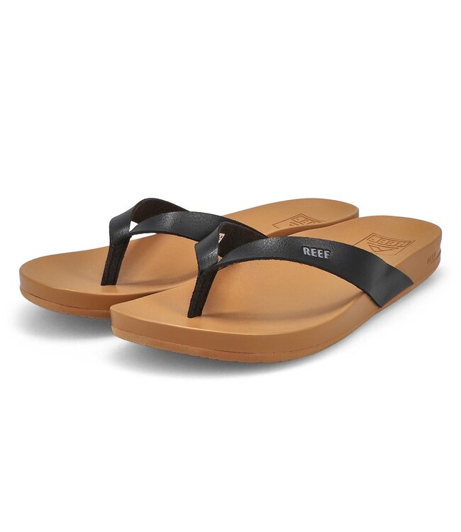 REEF WOMENS CUSHION COURT SANDALS BLACK/NATURAL