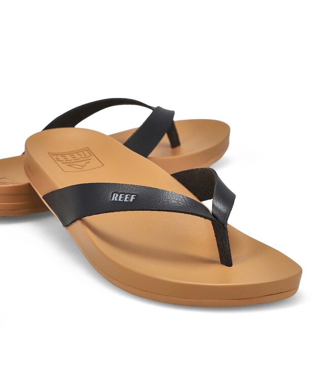REEF WOMENS CUSHION COURT SANDALS BLACK/NATURAL