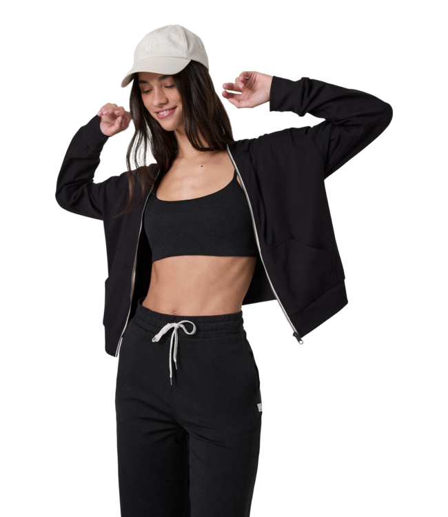 VUORI WOMENS HALO MODERN FULL ZIP HOODIE TRUE BLACK