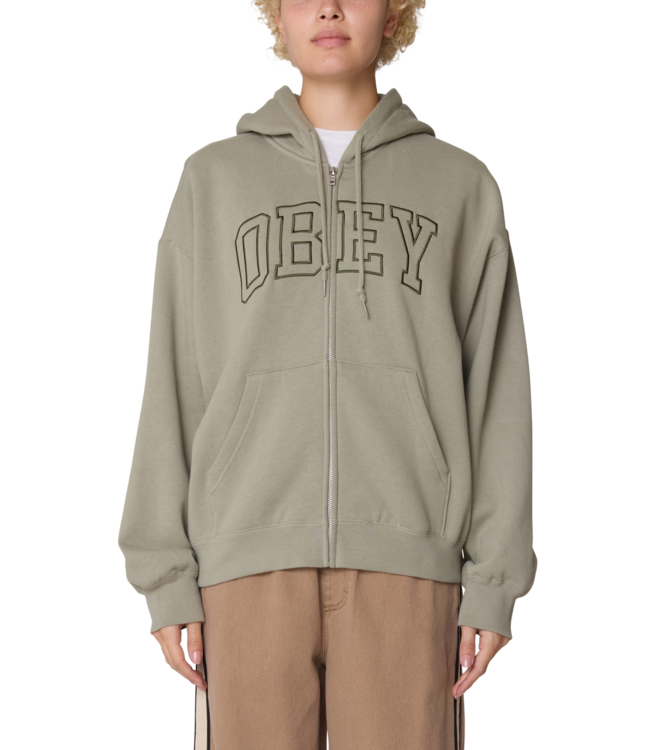 OBEY WOMENS COLLEGIATE BAGGY RELAXED ZIP HOODIE SHADOW
