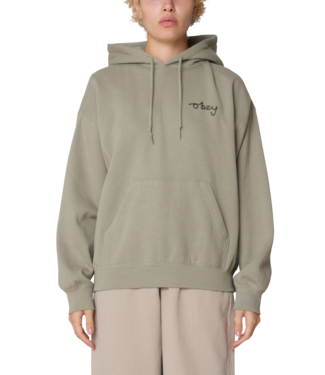 OBEY OBEY WOMENS CHAINSTITCH BAGGY RELAXED HOODIE SHADOW