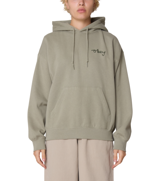 OBEY WOMENS CHAINSTITCH BAGGY RELAXED HOODIE SHADOW