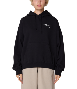 OBEY OBEY WOMENS CHAINSTITCH BAGGY RELAXED HOODIE DIGITAL BLACK