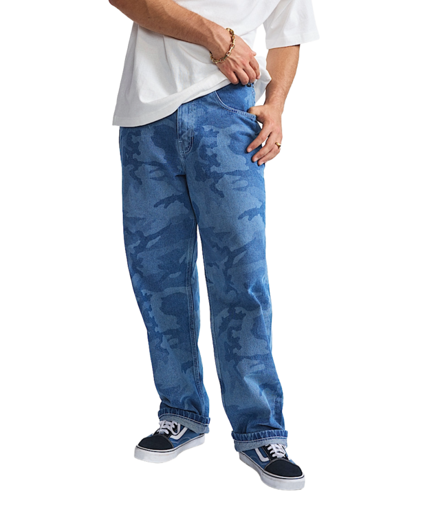 VANS MENS CHECK-5 LOOSE CAMO PRINTED DENIM PANT (CDX) STONEWASH BLUE