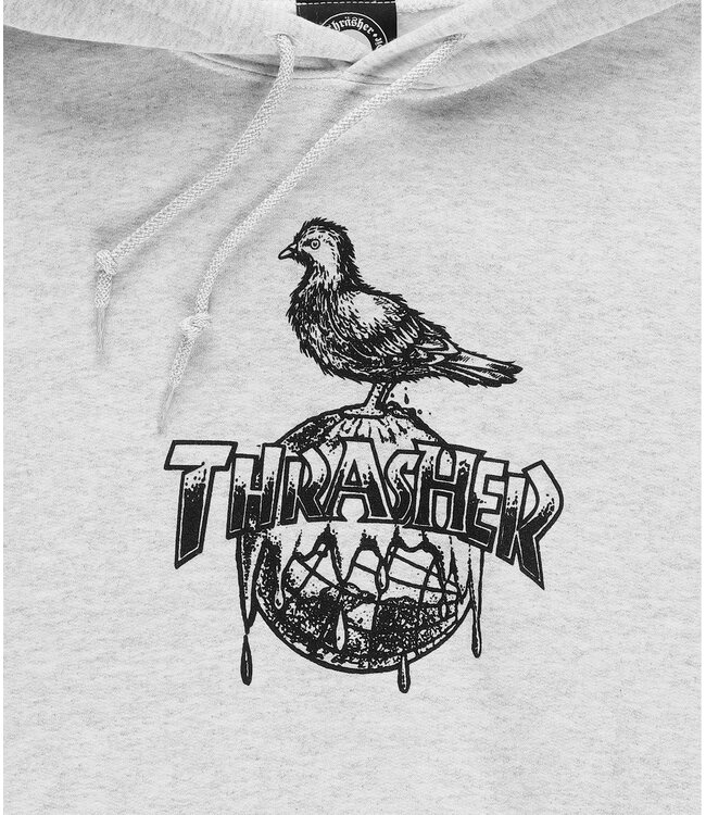 THRASHER X ANTIHERO MENS COVER THE EARTH HOODIE ASH GREY