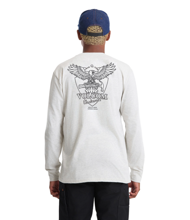 VOLCOM MENS HAMMERED SPLIT LONG SLEEVE TEE STONE HEATHER