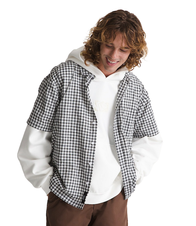 VANS MENS LARKSPUR MINI PLAID SHORT SLEEVE SHIRT WHITE/BLACK