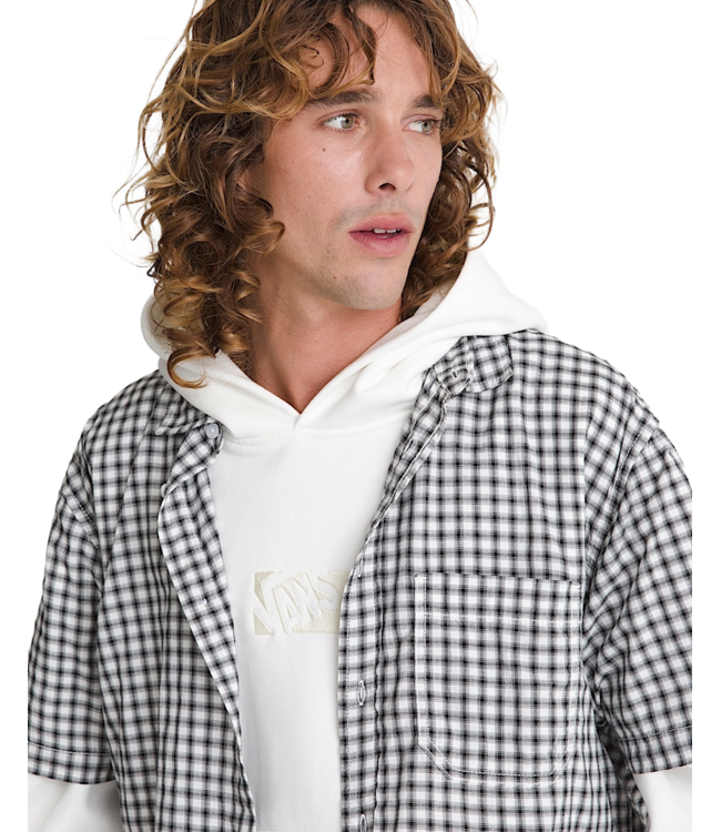 VANS MENS LARKSPUR MINI PLAID SHORT SLEEVE SHIRT WHITE/BLACK