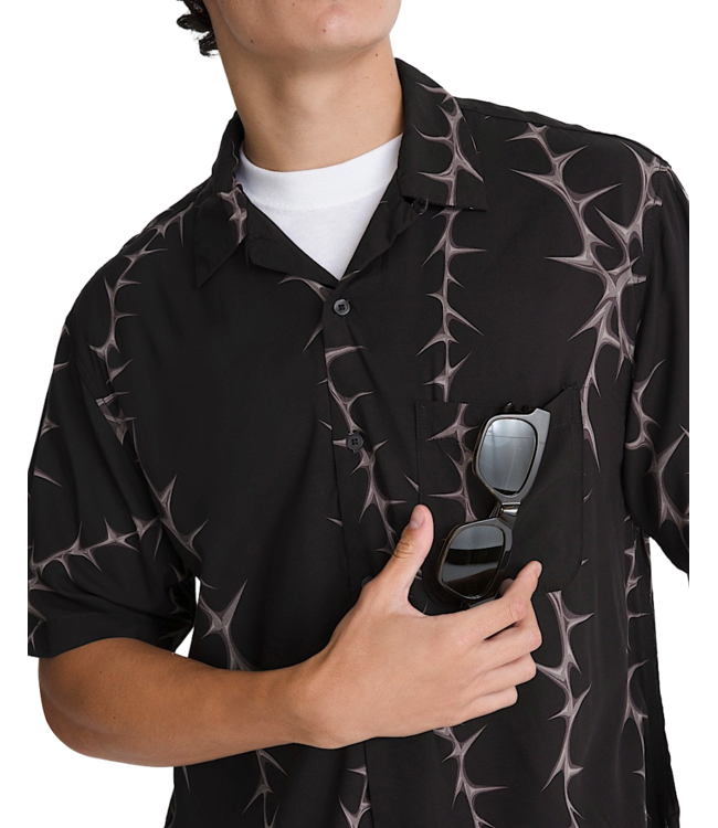 VANS MENS VAN DOREN PRINTED CAMP SHORT SLEEVE SHIRT BLACK