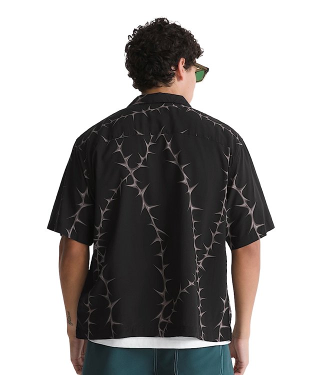VANS MENS VAN DOREN PRINTED CAMP SHORT SLEEVE SHIRT BLACK